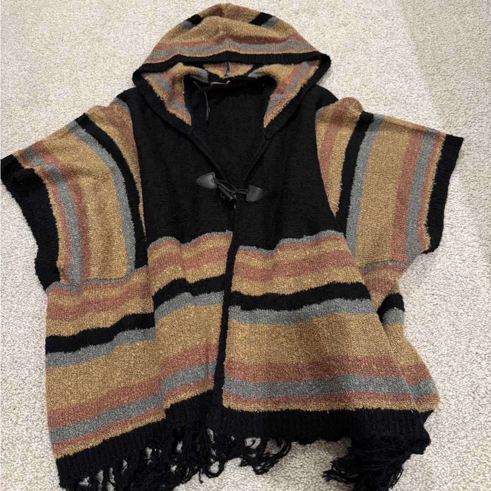 Fashion Nova Black and Brown Hooded Cape